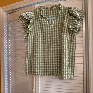 Chic Ruffle Sleeve Gingham Blouse